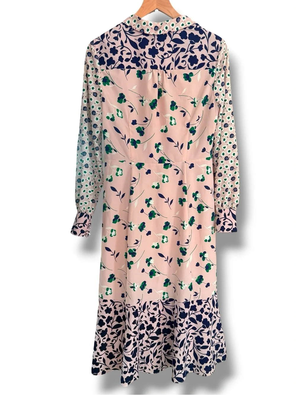 Boden Sybil Long Sleeve Floral Midi Dress Pink Green Button Collared Size‎ 8